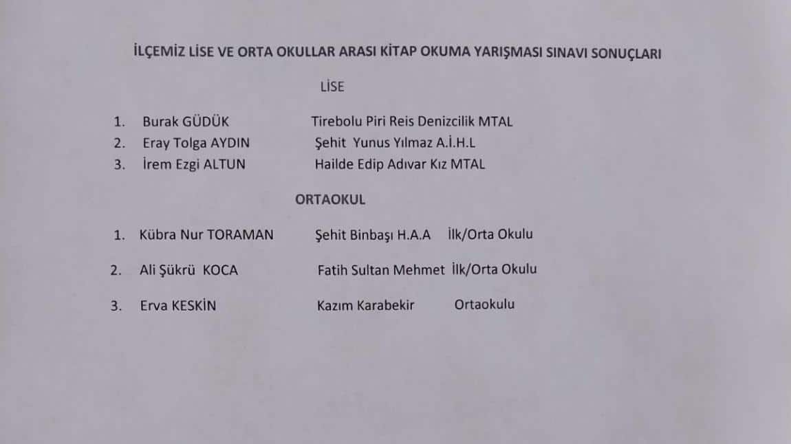Kitap Okuma Yarışmasında Birincilik!